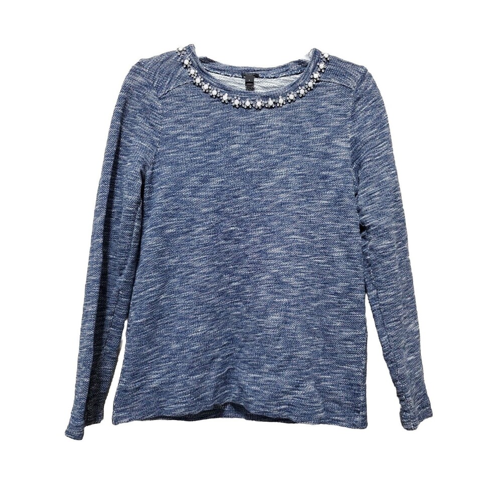 J Crew 100% Cotton Jewel Neck Studded Bedazzled Marled Sweatshirt Size Small